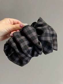 1pc Women's 14cm/5.51in Solid Color Plaid Large Bow Hair Clip, Elegant Fashion Claw Clip, Suitable For Daily Use Summer Hair Accessories - Multicolor - View 5