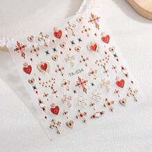 Vintage Baroque Metallic Cross Sacred Heart Nail Stickers, Embossed 3D Self-Adhesive Nail Decals With Shiny Gold Outline & Vivid Red Heart Cross Motifs, Perfect For Luxury Gothic Retro Manicure, Professional Salon Beginner DIY Nail Supplies - Multicolor - View 5