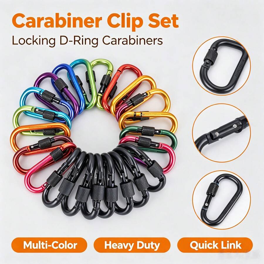 1/3/6pcs Screw Lock D-Ring Carabiner, Heavy Duty Aluminum Alloy Multi-Purpose Hook, Suitable For Camping, Hiking, Backpack, Fishing, Water Bottle, Keychain, Outdoor Gear Accessories - Black - View 1