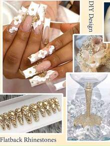 2280pcs Champagne Gold Flat Back Rhinestones, 6 Sizes Gold Crystal Rhinestones For Handmade Crafts, Nail Art Design, Nail Decoration, Nail Gems, DIY Face Makeup, Nail Supplies - Champagne - View 5