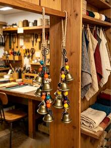 1/2 Stück Boho Vintage Messingglocken Windspiel mit bunten Perlen, handgefertigte Hängedekoration für Zuhause, Tür und Wand, Retro Seil Windspiel - A - Übersicht 4
