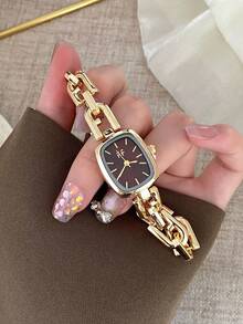 1件女款金色橢圓石英手錶，優雅時尚，適合日常配戴，生日與畢業禮物，休閒聚會與宴會 - 金色 - 查看 2