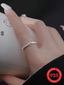 1pc S925 Sterling Silver Minimalist Luxury Hollow Geometric Rhinestone Ring, Korean Style Fashion Personalized Ins Cool Niche Design Exquisite Versatile Elegant High-End Ring, Casual Party Gift Accessory Birthday Present - Geometry - View 6