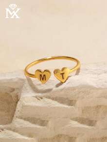 1件雙心字母戒指：個性化禮物，適合送給母親 - 彩色 - 查看 7
