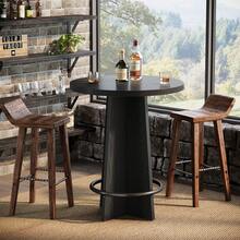 Tribesigns 37.4'' Tall Round Bar Table, Wooden Bistro Pub Table With Base And Metal Ring Footrest, Cocktail Desk For Coffee House, Kitchen Dining, Easy To Assemble, Brown And Black (Chairs Not Included) - Black - View 1