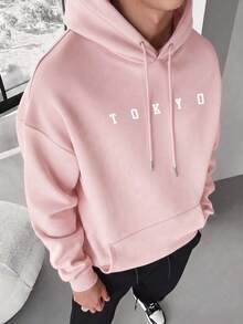 Men's Tokyo Racing Car Front & Back Print Hoodie, Loose Racing Style Streetwear Pullover - Pink - View 5