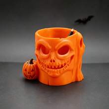 3D Printed Solid PLA Funny Skull Pumpkin Pen Holder, Spooky Halloween Ghost Style Desktop Storage Ornament, Multi-Functional Desktop Stationery Storage Container, Used For Home, Office Desktop Holiday Decor Room Decor Home Decor Halloween Decor - A - View 4
