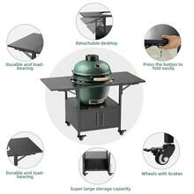 [Free Shipping] Outdoor Grill Table For Big Green Egg Style BBQ, Metal Grill Cart With 2 Folding Panels, Compatible With Up To Large Green Egg, Kamado Joe Jr-XY727745 - Multicolor - View 5