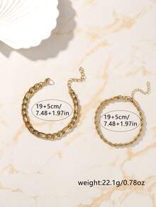 Ins Vintage Style Thick & Thin Double Strand Bracelet, Unisex Gold Double Layer Chain Daily Accessory - Yellow Gold - View 5