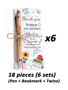 Ensemble cadeau de 36 stylos à bille pour enseignants, comprend un marque-page de remerciement, de la corde de chanvre et des stylos à encre noire, cadeau parfait pour les enseignants le premier jour d'école, idéal pour la fête des enseignants, la rentrée scolaire, convient aux fournitures de bureau et d'école, ou à offrir aux collègues enseignants et amis (18 pièces/36 pièces) - A - Voir 9