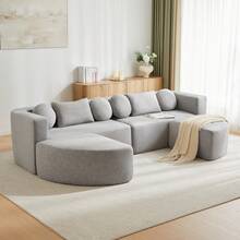 Modular Sofa With Sleeper Function, Cloud Couch, Chenille, Black - 灰色四座 - 查看 7