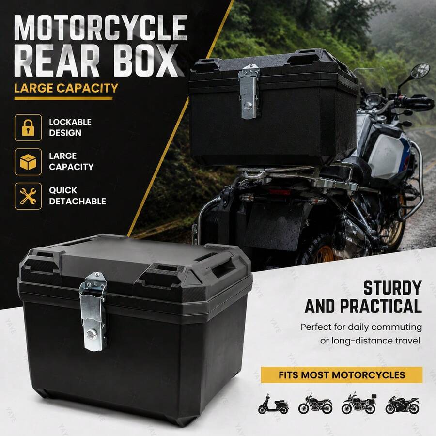 54L Large Capacity Plastic Motorcycle Tail Box Helmet Luggage Storage Box With Anti-Theft Lock - 54L Capacity - View 1