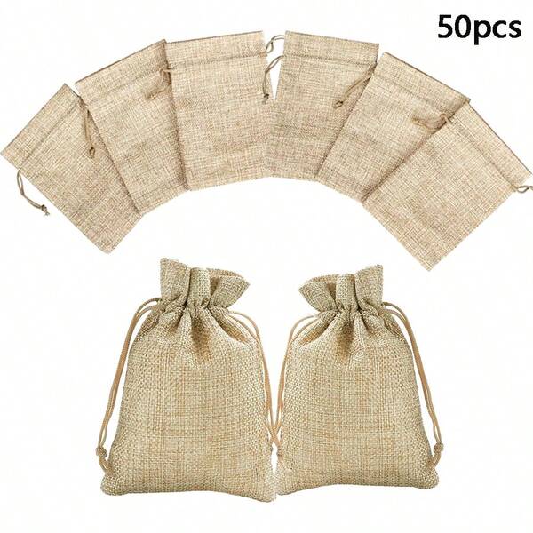 50pcs Burlap Gift Bags, Linen Jewelry Bags With Drawstring, Suitable For Birthday, Party, Wedding Gifts, DIY Crafts (3.9 Inch X 5.5 Inch)