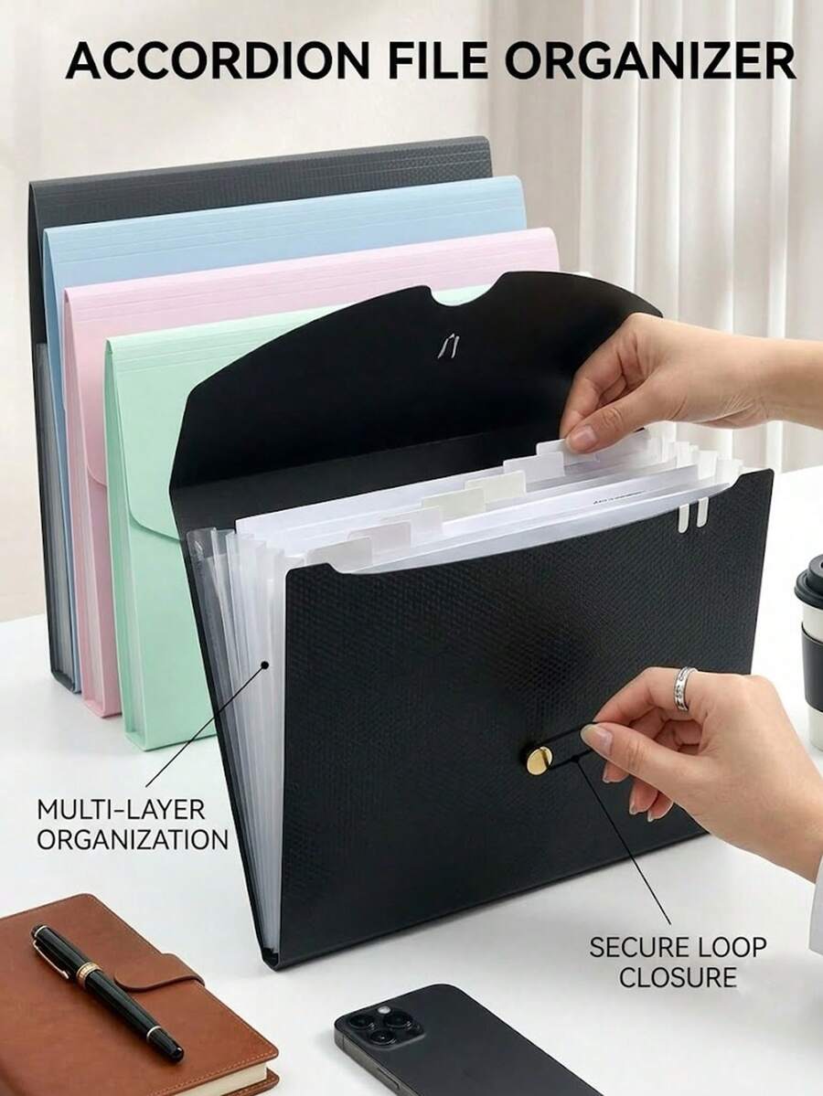 5/1pc Expanding File Folder High Capacity Portable Document Organizer For High School College Students, A4 Paper Holder Multi Pockets Design Perfect For Homework Organizing School Supplies Perfect To Keep Receipt Test Paper Tidy