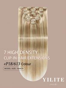 YILITE 7片裝 110g-120g 18吋 天然#18/613 灰金色挑染漂染金髮 真人Remy髮絲 絲滑直髮 無痕夾式接髮 柔軟豐盈 易夾式 日常佩戴用 - S18/613 - 查看 3