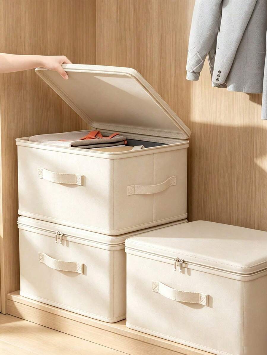 Zippered Fabric Storage Box, Large Capacity Clothing & Bedding Storage Bin, 3 Portable Handles, Stackable Wardrobe Moisture-Proof & Dust-Proof Storage Container, Suitable For Clothes, Bedding, Sweaters & Miscellaneous Items,Bedroom Room Decor,Back To School - Multicolor - View 1