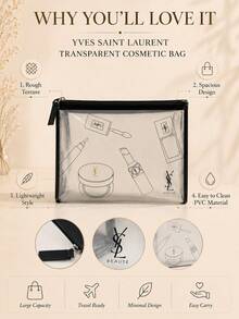YSL Saint Laurent Transparent Makeup Bag 19.2*14.5cm, Waterproof And Dirt-Resistant With Smooth Zipper, Large Capacity Visible Storage, Versatile For Travel, Toiletries, And Daily Makeup Organization - Clear - View 5