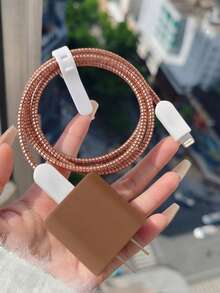5入高級純色TPU防摔充電線保護套 數據線收納繩 兼容Apple 18W/20W充電器 - 磨砂棕 - 查看 6