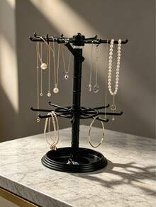 Double-Layer Rotating Jewelry Display Stand, Transparent Plastic Storage Organizer, Rotatable, Suitable For Keychains, Necklaces, Bracelets, Earrings, Brooches And Pendants, Multi-Functional Desktop Storage Rack, Suitable For Home, Shop Or Travel - Clear - View 5