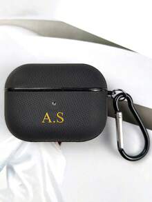 [Customized] Personalized Customized Golden Letters Name Fabric Texture Pattern Luxury Earphone Case Compatible With AirPods 1/2 3 4 Pro 2 3 Protective Case - Multicolor - View 9
