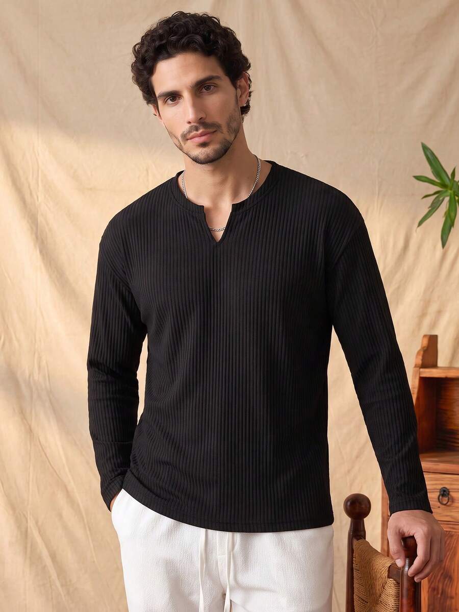 glestore Kemeja Polo Kasual Gaya Retro Pria: Ringan, Lembut, dan Longgar - Sempurna untuk Musim Semi dan Gugur - Hitam - View 1