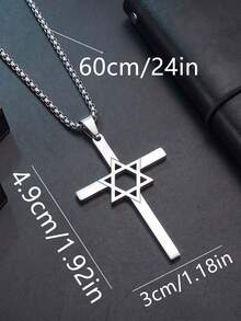 Minimalist Golden Cross Necklace With Star Detail, Fashion Statement Pendant Chain, Elegant Street Style Jewelry Gift For Daily Wear - Silver - View 3