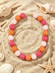 1pc European & American Bohemian Geometric Mixed Color Beaded Necklace For Women, Summer Beach Vacation - Mixed Color Beaded Necklace - View 10