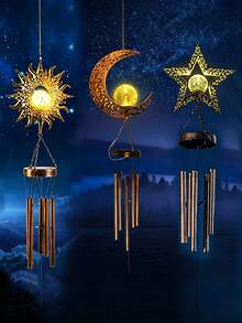 1pc Star Sun Moon Shaped Solar Wind Chime Light - Weather-Resistant Outdoor Decor With Automatic Dusk To Dawn Sensor, Suitable For Garden, Porch And Patio, LED Lighting Wind Chime Ambient Light - Multicolor - View 5