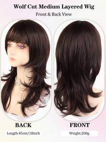 45CM Women's Medium-Long Fluffy Wolf Tail Synthetic Wig With Bangs, Matte Heat-Resistant Fiber, Lolita Style, Suitable For Daily Wear, Party, Cosplay - Multicolor - View 6