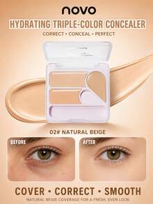 NOVO Multifunctional 3-Color Contour & Concealer Palette, Provides Long-Lasting Seamless Coverage, Moisturizes & Locks Makeup, Suitable For Oily Skin, Prevents Makeup Smudging, The Ultimate Tool For Creating A Natural No-Makeup Look - 02#Natural Color - View 1