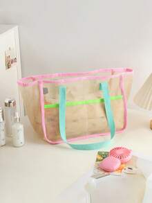 Bolso de mano minimalista de malla para mujer de verano, bolsa de almacenamiento multifuncional para viajes, bolsa de aseo portátil, bolsa de playa, bolsa de compras de gran capacidad para supermercado, para almacenamiento de cosméticos y artículos de tocador, mejor regalo para pareja y mamá, esencial para viajes al aire libre, imprescindible para compras - Multicolor - Ver 8