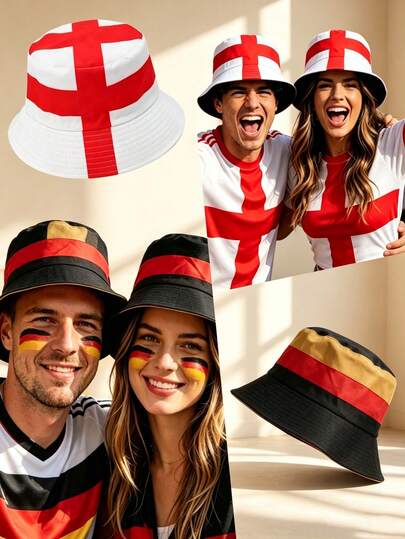1/3/5pcs German And English Flag Print Bucket Hat, Breathable Unisex Sun Hat, Multi-Pack Patriotic Football Fan Hats, Bulk Purchase Discount