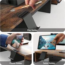 Desk Dual Monitor Stand Riser With Drawer, Rustic Brown - View 4