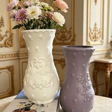 Retro-Style Plastic Rose-Embossed Hydroponic Vase; European-Style Floral Container In A Creamy Aesthetic, Suitable For Living Room Decor. - Multicolor - View 3