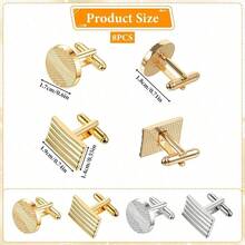 Men's Classic Cufflinks, Silver, Gold And Black Striped Round/Square/Rectangular Design, Suitable For Shirts, Suits And Other Occasions, Elegant Gift For Weddings, Grooms, Business Occasions, Father's Day, And Ideal Choice For School. - Multicolor - View 1