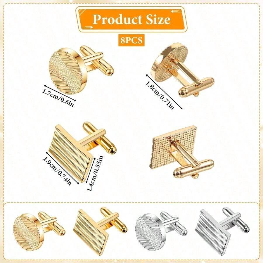 Men's Classic Cufflinks, Silver, Gold And Black Striped Round/Square/Rectangular Design, Suitable For Shirts, Suits And Other Occasions, Elegant Gift For Weddings, Grooms, Business Occasions, Father's Day, And Ideal Choice For School. - Multicolor - View 1