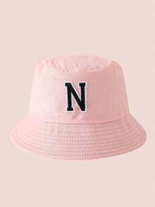 1 pezzo Cappello a secchio per bambini con ricamo lettere A-Z rosa, cappello leggero per protezione solare, adatto per attività all'aperto di ragazzi e ragazze - Black Label - Cappello da pescatore rosa - Visualizzare 15