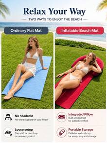 Portable Beach Mat With Inflatable Pillow Ensures 0 Sand On Body All Day Long Washable Sunbathing Lounge Mat For All Travelers Packable Sandproof Beach Blanket Perfect For Sand Grass Pool Deck Outdoor Essentials Travel Accessories Back To School - Multicolor - View 7
