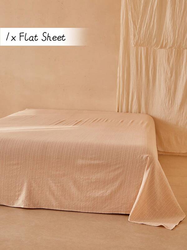 1pc Light Orange Vertical Striped Jacquard Cationic Polyester Bed Sheet, Minimalist Fashion Modern Style, Soft & Breathable, Machine Washable