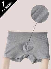 Norcotton 1pc Men's Solid Color Pure Cotton Boxer Briefs - Light Grey - View 7