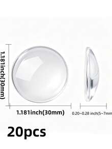 20pcs Round Transparent Flat Bottom Glass Cabochons, Clear Glass Round Patches, Suitable For Embossed Photo Pendants, Handmade Felt Simulated Animal Eyes Glass Beads Jewelry Making, Blank Base Trays, Bracelets, Necklaces, Earrings DIY Jewelry Making Accessories Perfect For Creating Unique Collectibles - Glass - View 9