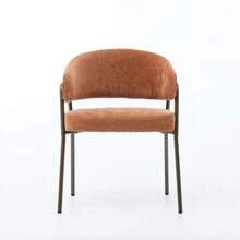 Chaises de salle à manger modernes en chenille avec accoudoirs, chaises d'appoint rembourrées avec pieds en laiton vieilli pour la cuisine et la salle à manger, vendues à l'unité, orange, SW1876OG - Orange - Voir 1