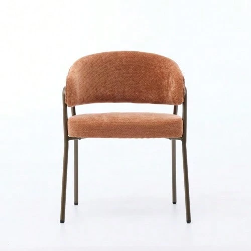 Chaises de salle à manger modernes en chenille avec accoudoirs, chaises d'appoint rembourrées avec pieds en laiton vieilli pour la cuisine et la salle à manger, vendues à l'unité, orange, SW1876OG - Orange - Voir 1