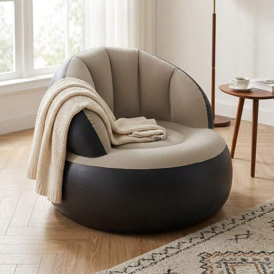 1PC Single Person Inflatable Sofa With Backrest, Portable Quick Inflation Foldable Slouchy Sofa, PVC Flocked Surface, Suitable For Living Room, Game Room, Bedroom, Balcony, Reading Room - Multicolor - View 1