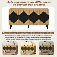 Modern Sideboard With 2 Doors - Shelf Unit With Drawers - Ribbed Pattern - Wood And Black - - Black and Natural - View 10