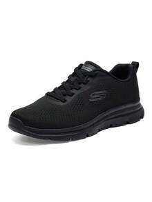 Skechers Men's LITE-WEIGHT Series Large Mesh Lace-Up Lightweight Cushioned Running Shoes - Black - View 1
