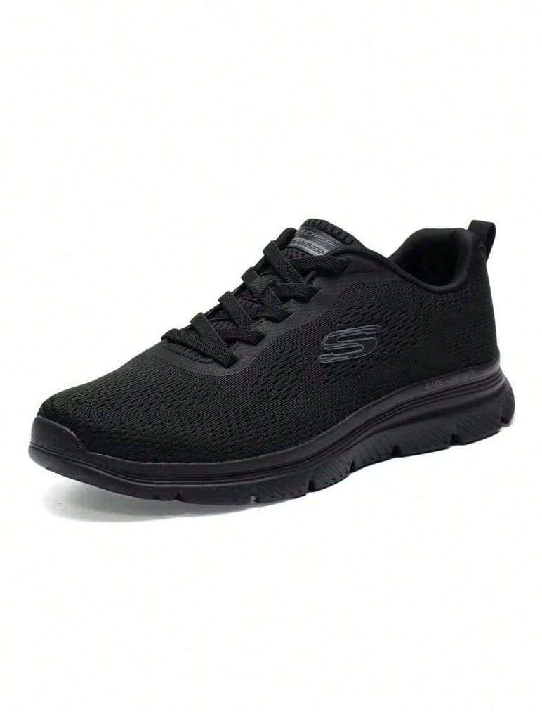 Skechers Men's LITE-WEIGHT Series Large Mesh Lace-Up Lightweight Cushioned Running Shoes - Black - View 1