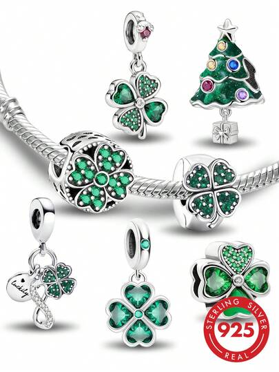1pc 925 Sterling Silver Full Rhinestone Clover Bead, Suitable For Women's Bracelet And Bangle DIY Jewelry Making, Daily Wear Matching