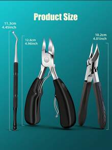 Kit de Cuidados de Manicure e Pedicure com 3 Peças, Cortadores de Unha com Ponta Curva, Cabo Ergonômico para Unhas dos Pés Grossas e Duras, Limpeza de Unhas dos Pés para Uso Doméstico, Salão e Pessoal, Suprimentos de Higiene Diária - Preto - Visão 7
