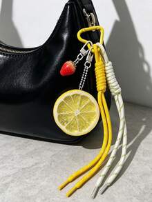 Fashionable Versatile Strawberry Lemon Pendant, Resin Lemon Slice Personalized Design, Realistic Fruit Lemon Slice Orange Slice Keychain Bag Charm Creative Fruit, Fashionable Versatile Bag Charm, Color-Block Bag Charm, Cute Lightweight Keychain, Suitable For Shopping, Dating, Daily Commute And Work, Holiday Birthday, Teacher's Day Perfect Gift - Multicolor - View 2